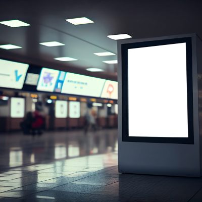 ilustration, Mock-up advertising light box in airport terminal, Generative AI